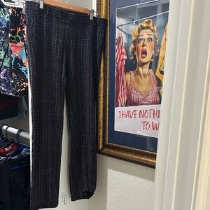 Betabrand Charcoal Grey Checkered with pink straight leg pants